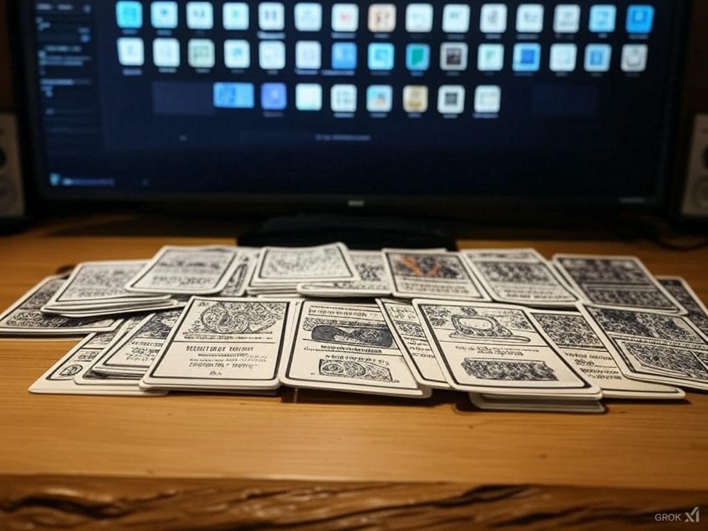 AI-generated cue cards on a desk